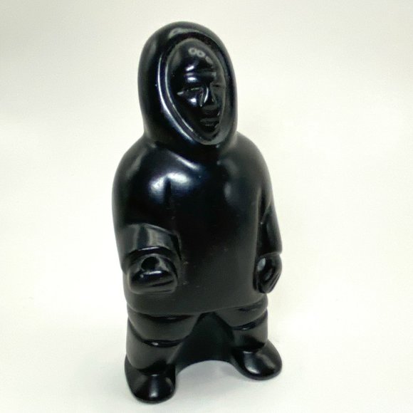 Inuit Hunter Black Stone Figurine Sculpture Pearlite Stoneware Canada *Read* - Picture 8 of 8